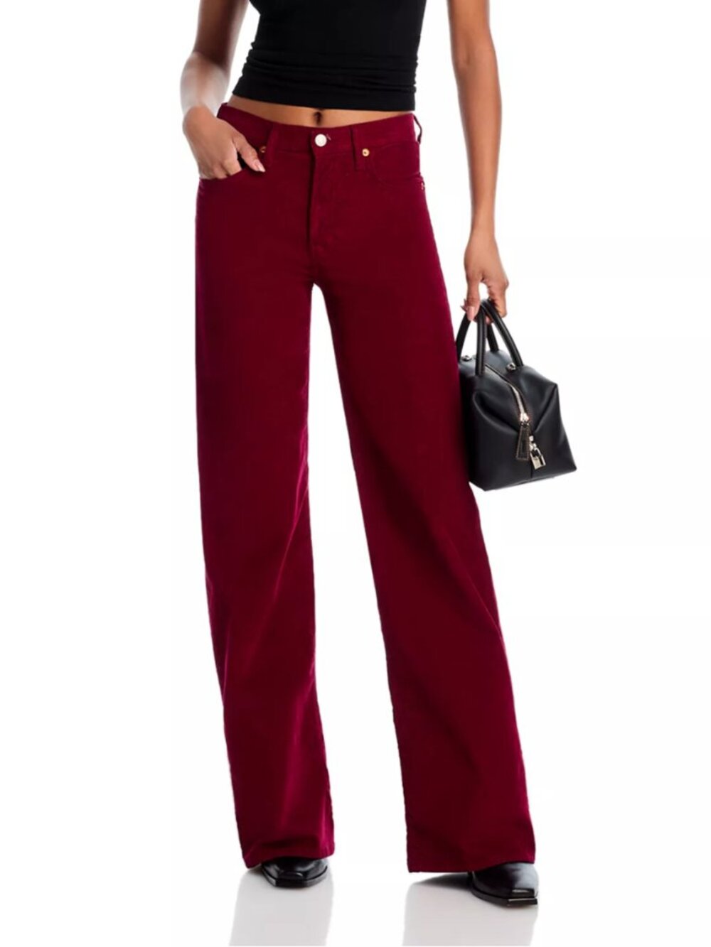 RE/DONE Comfort Stretch Corduroy High Rise Wide Leg Pants Beet Burgundy 70s
